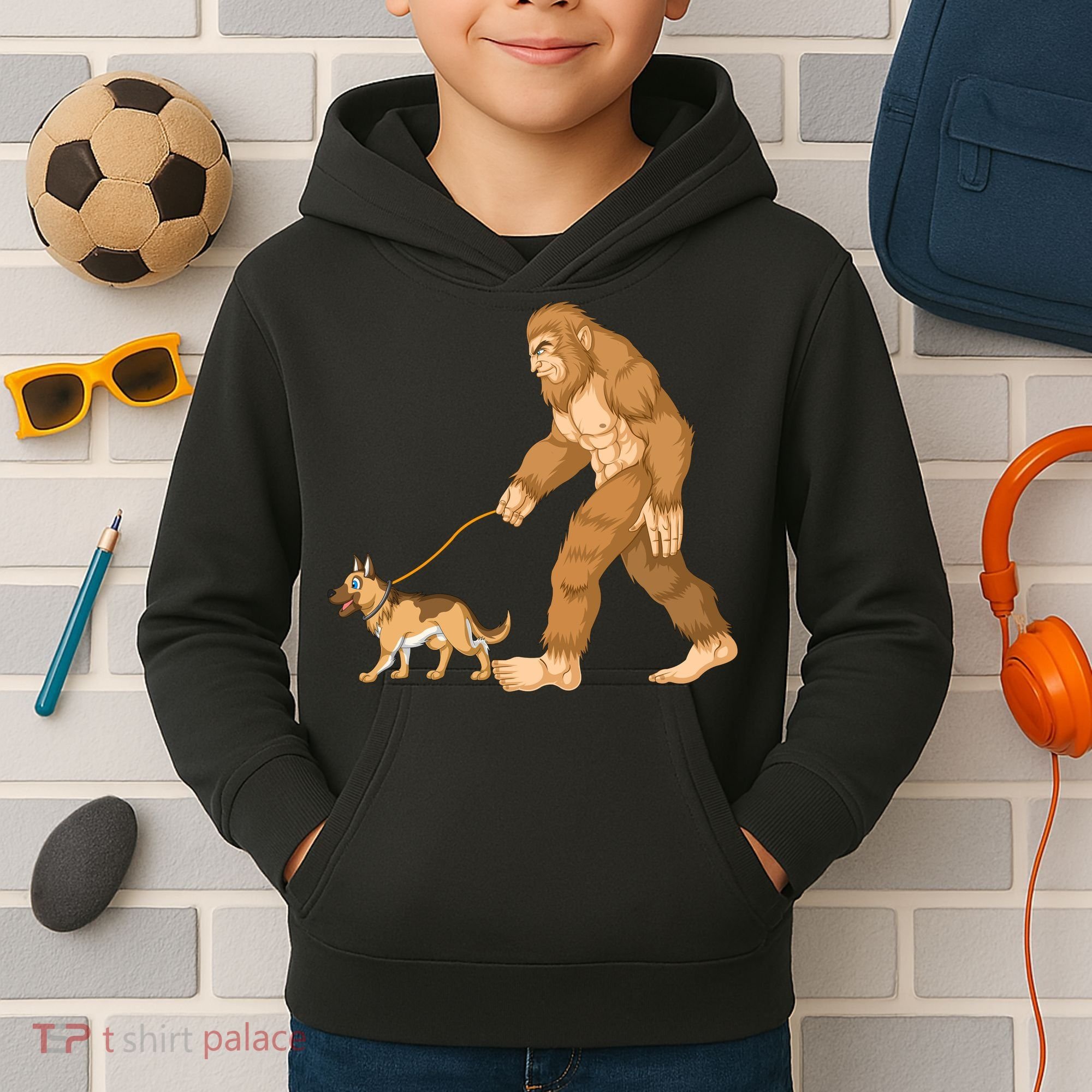 Bigfoot Walking German Shepherd Kids Hoodie