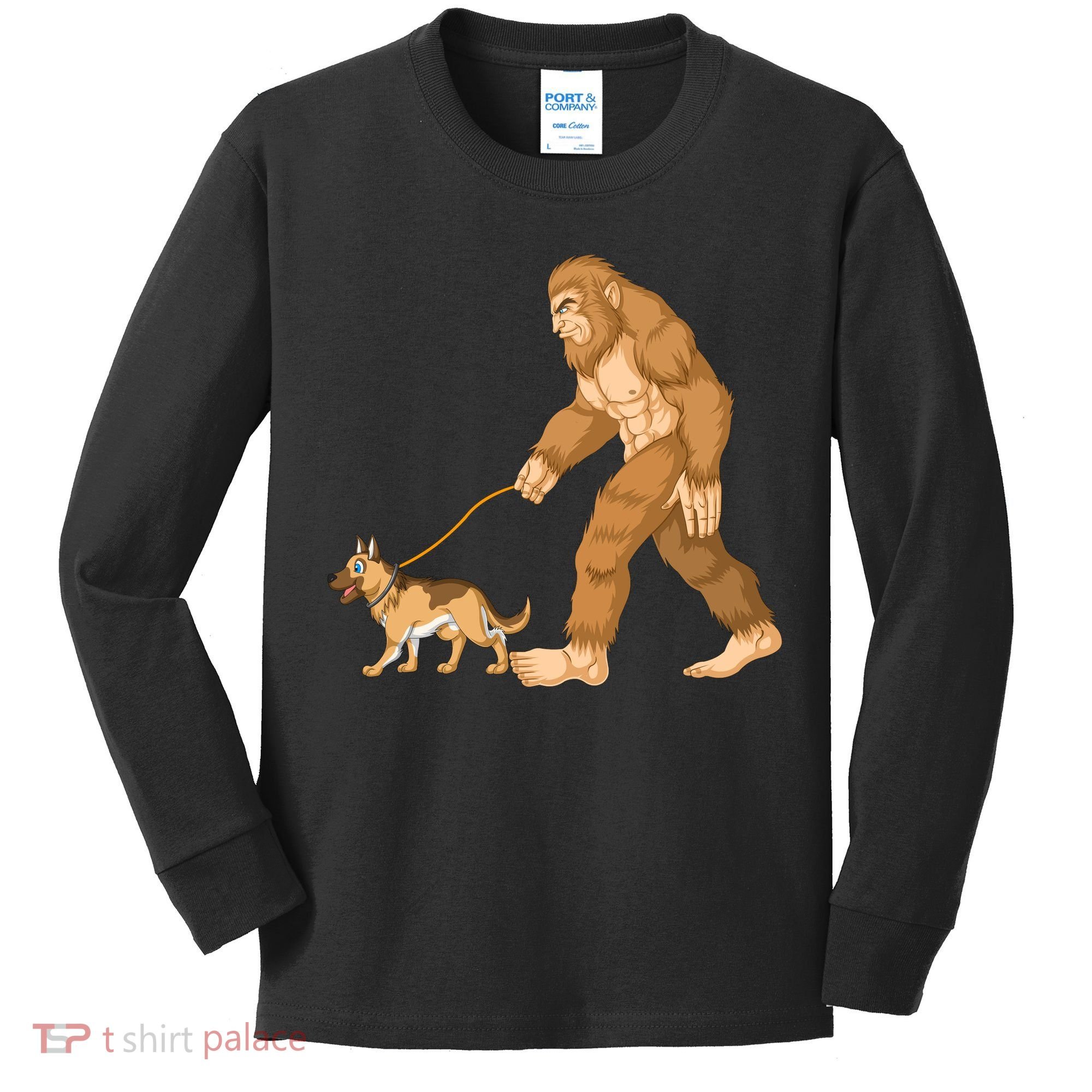 Bigfoot Walking German Shepherd Kids Long Sleeve Shirt