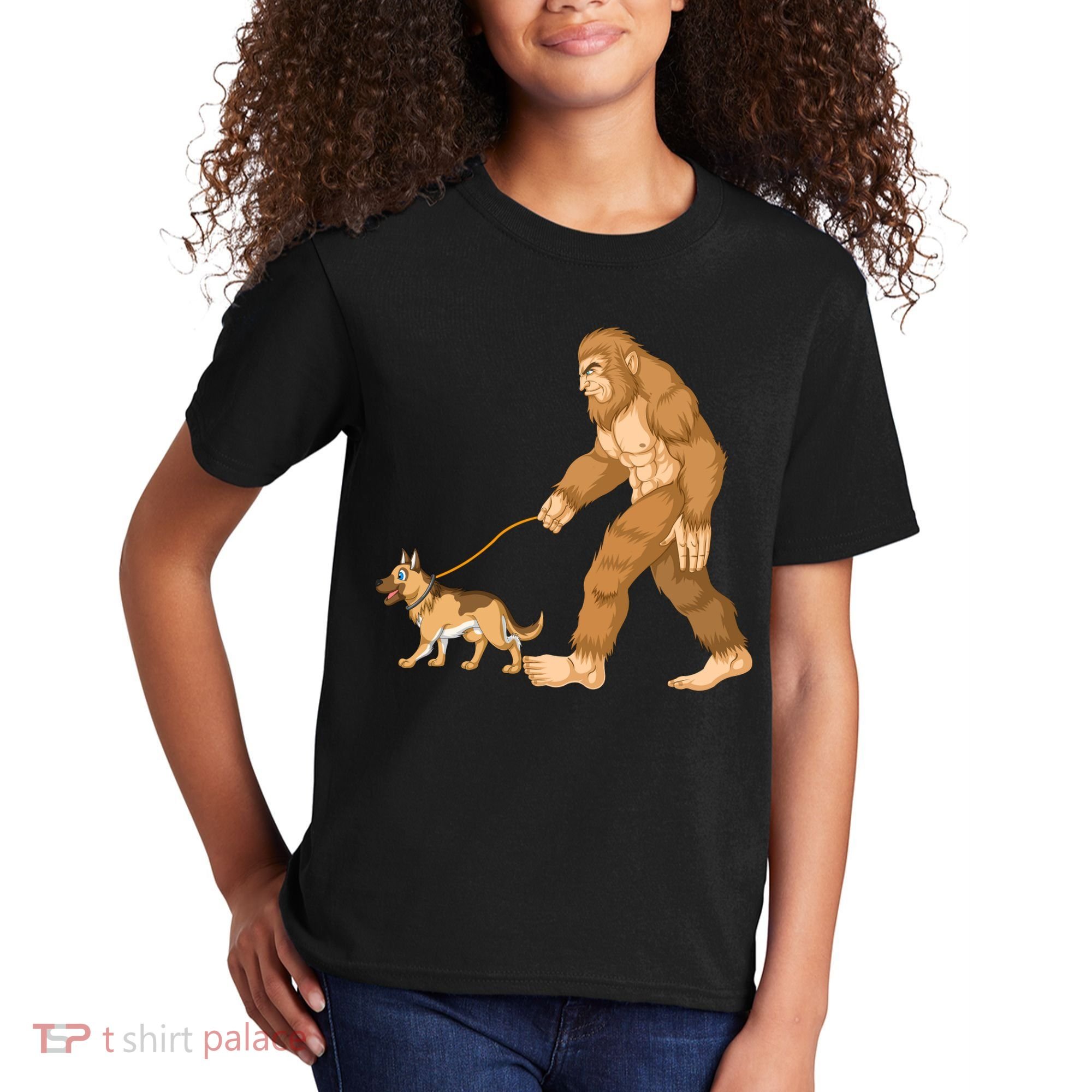 Bigfoot Walking German Shepherd Kids T-Shirt