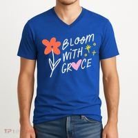 Bloom With Grace Summer Quote V-Neck T-Shirt thumb 2