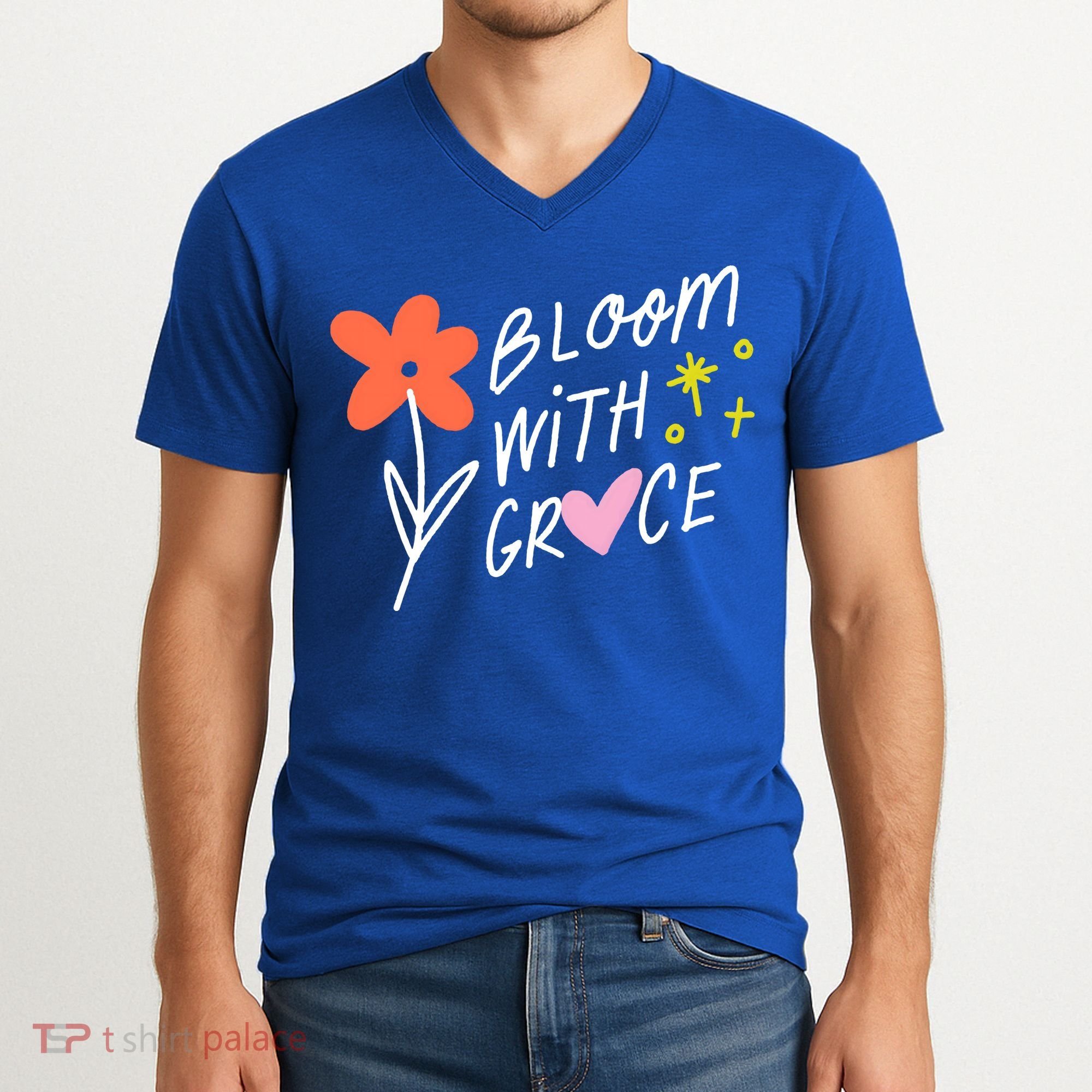 Bloom With Grace Summer Quote V-Neck T-Shirt