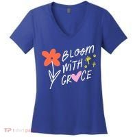 Bloom With Grace Summer Quote Women's V-Neck T-Shirt thumb 0