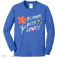 Bloom With Grace Summer Quote Kids Long Sleeve Shirt thumb 0