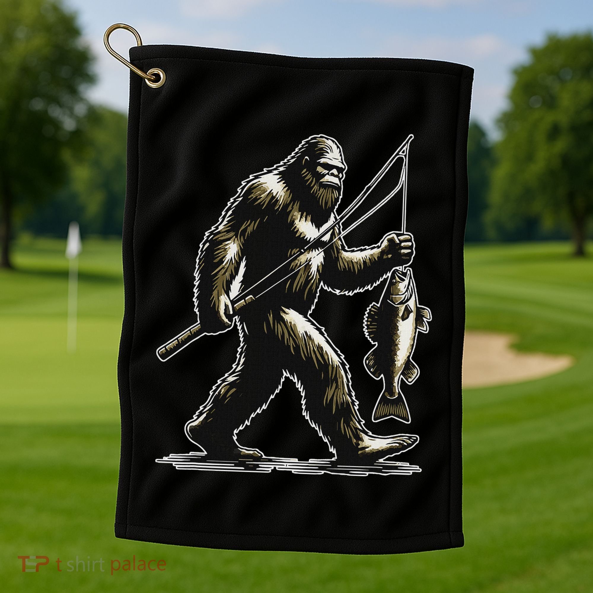 Bigfoot Walleye Hunting Angler Sasquatch Walleye Fishing Golf Towel