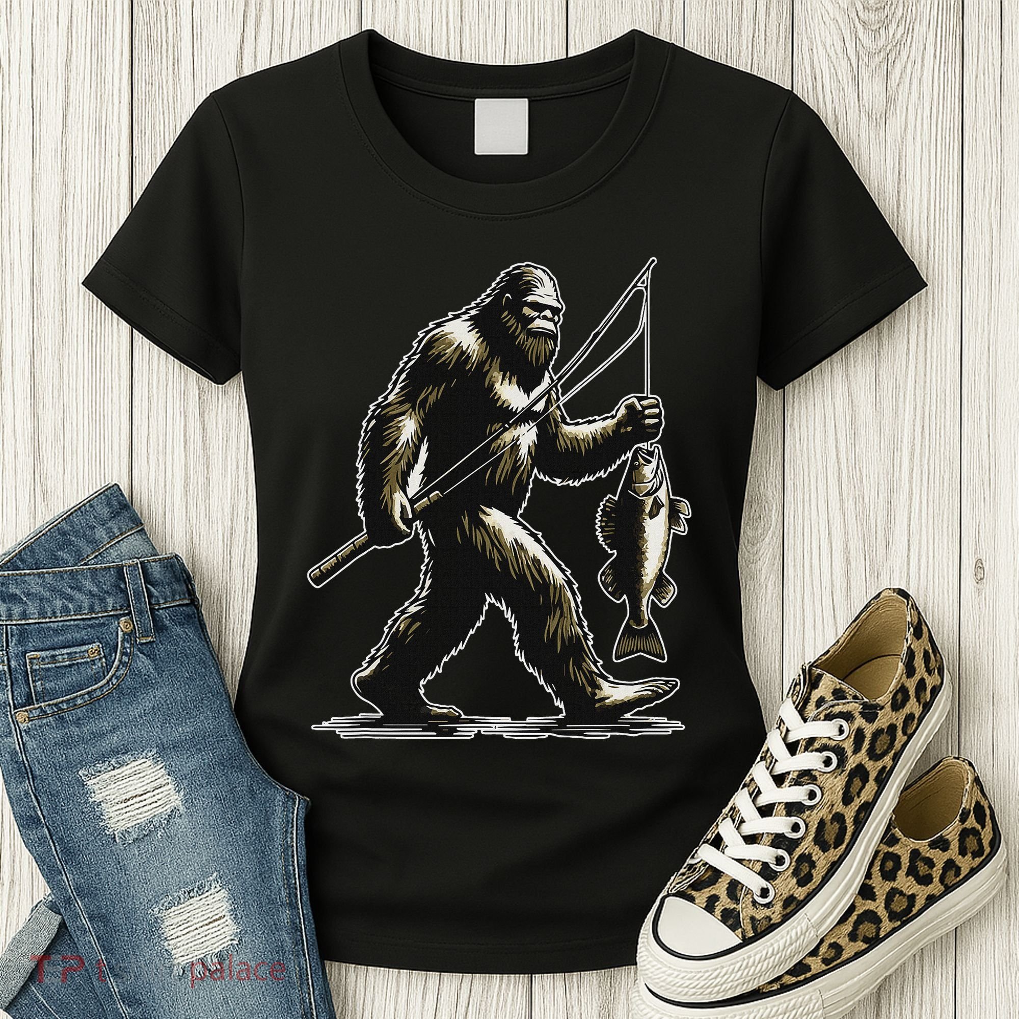 Bigfoot Walleye Hunting Angler Sasquatch Walleye Fishing Women's T-Shirt