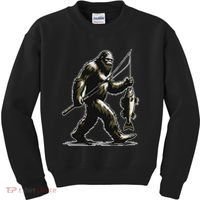 Bigfoot Walleye Hunting Angler Sasquatch Walleye Fishing Kids Sweatshirt thumb 0