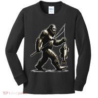 Bigfoot Walleye Hunting Angler Sasquatch Walleye Fishing Kids Long Sleeve Shirt thumb 0