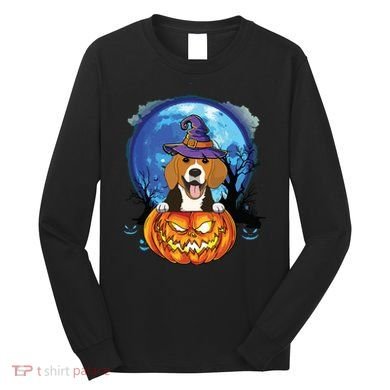 Beagle Witch Hat Pumpkin Scary Halloween Dog Lovers Long Sleeve Shirt