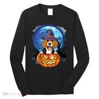 Beagle Witch Hat Pumpkin Scary Halloween Dog Lovers Long Sleeve Shirt thumb 0