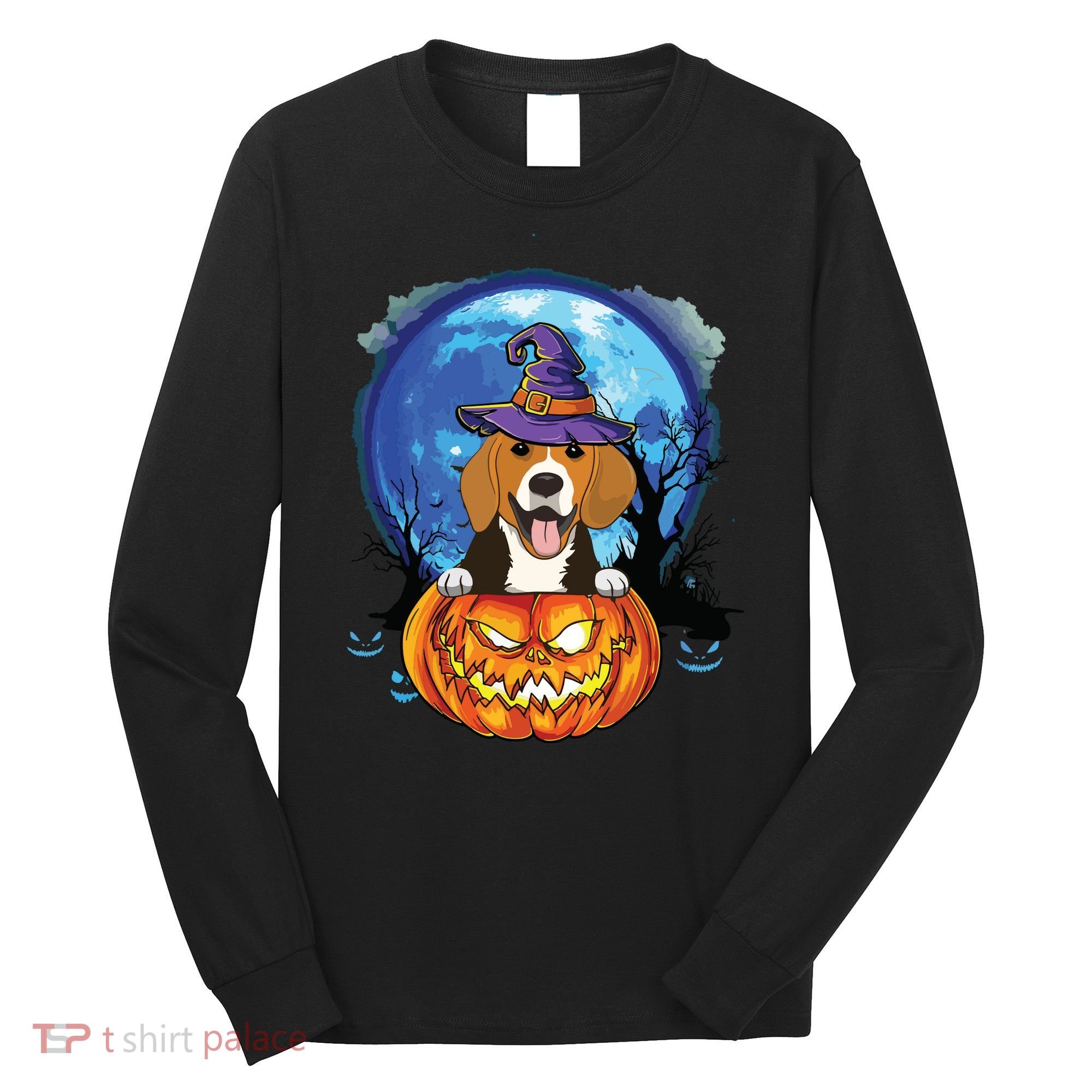 Beagle Witch Hat Pumpkin Scary Halloween Dog Lovers Long Sleeve Shirt