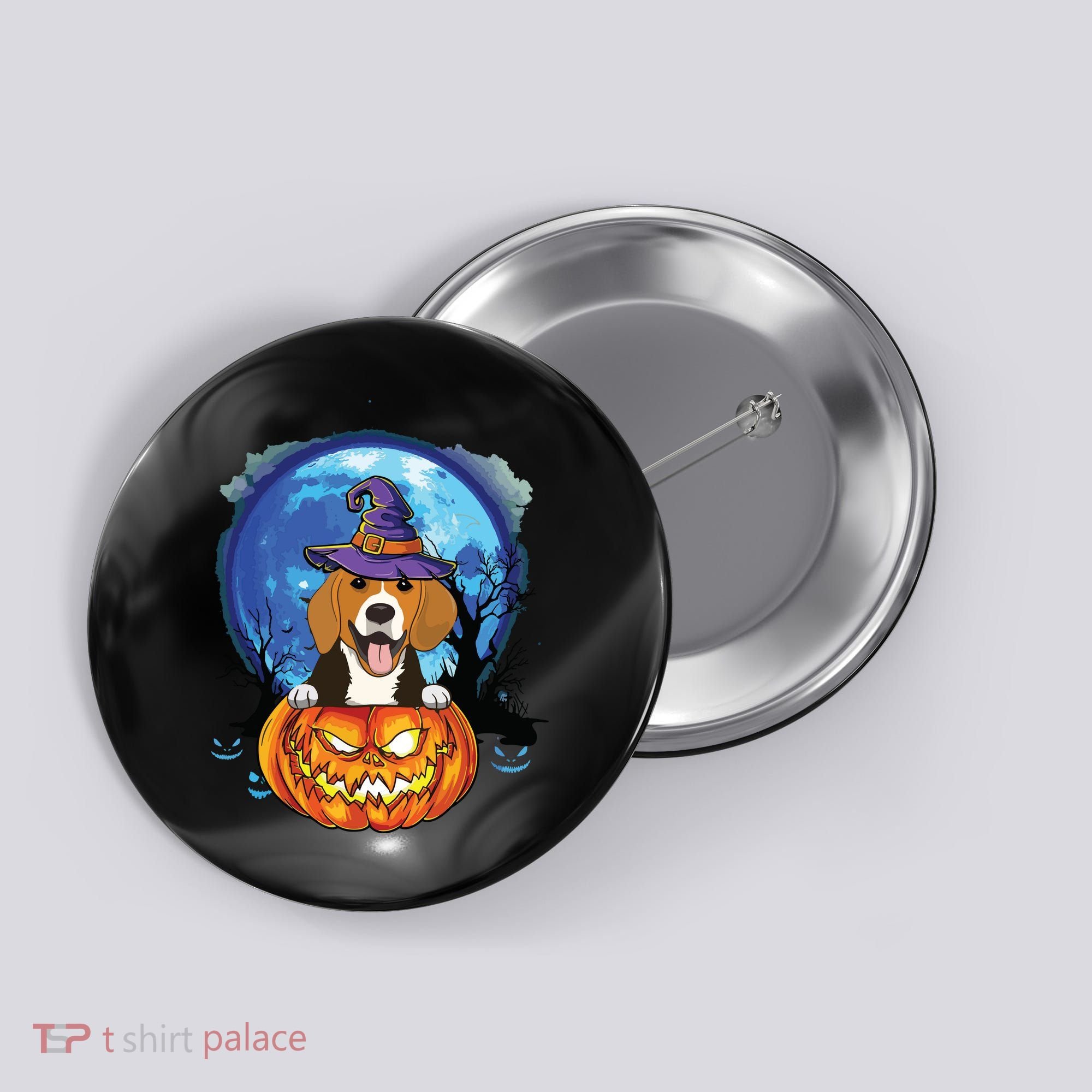 Beagle Witch Hat Pumpkin Scary Halloween Dog Lovers Button