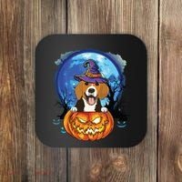 Beagle Witch Hat Pumpkin Scary Halloween Dog Lovers Coaster thumb 0