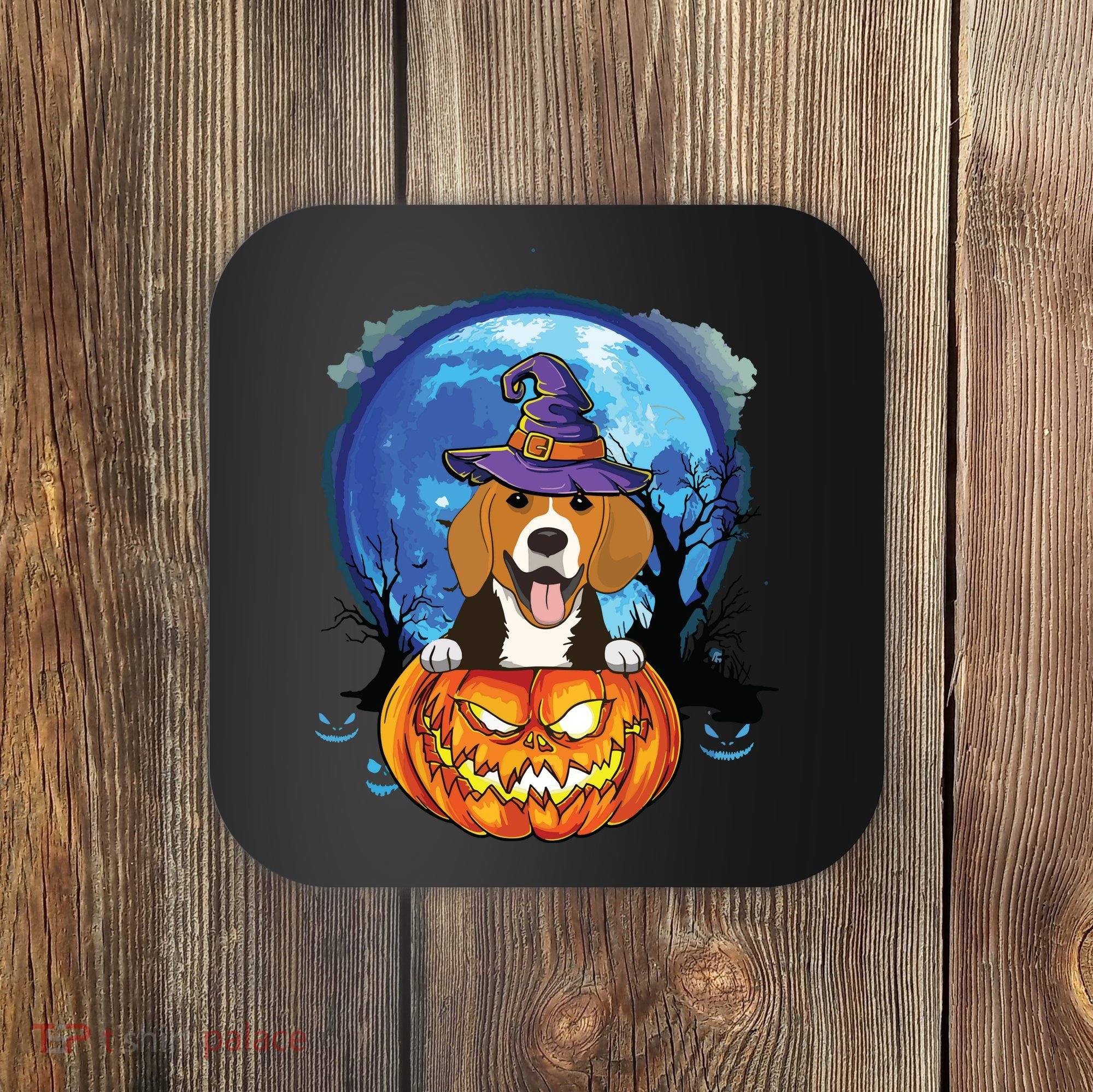 Beagle Witch Hat Pumpkin Scary Halloween Dog Lovers Coaster