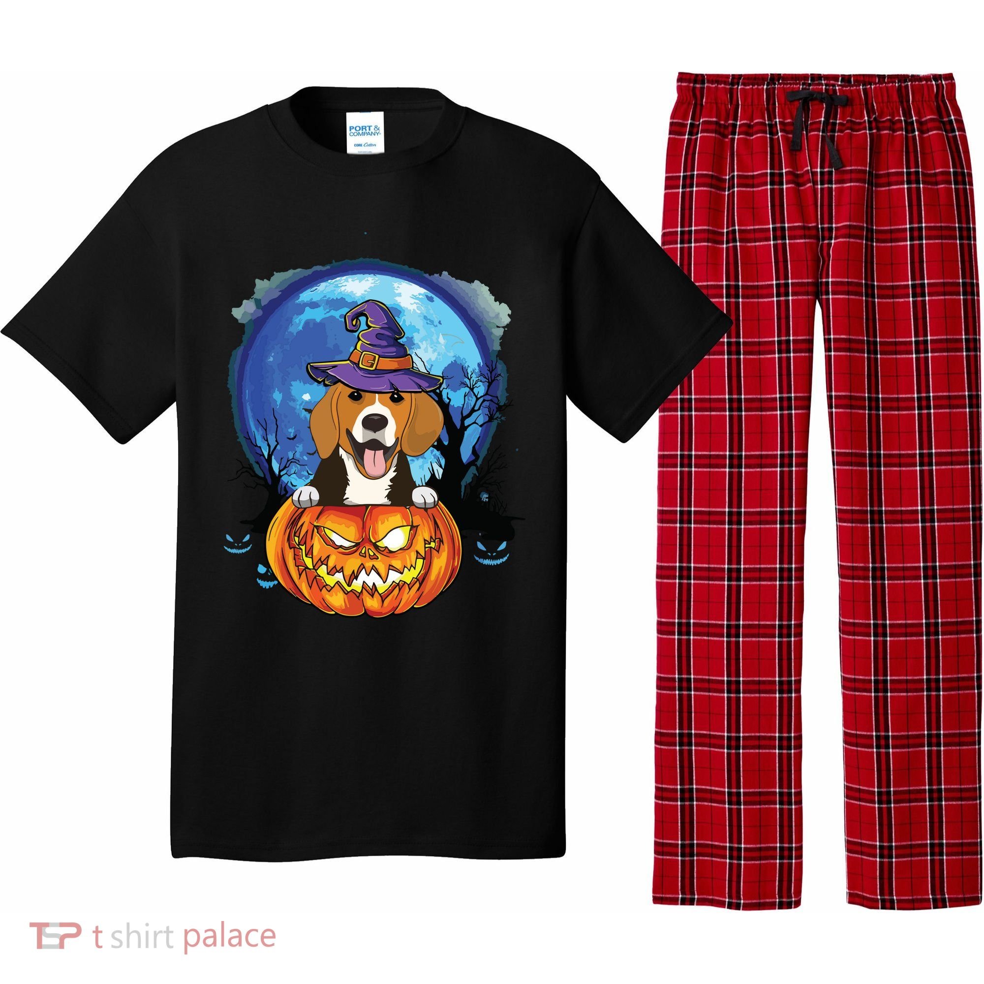Beagle Witch Hat Pumpkin Scary Halloween Dog Lovers Pajama Set
