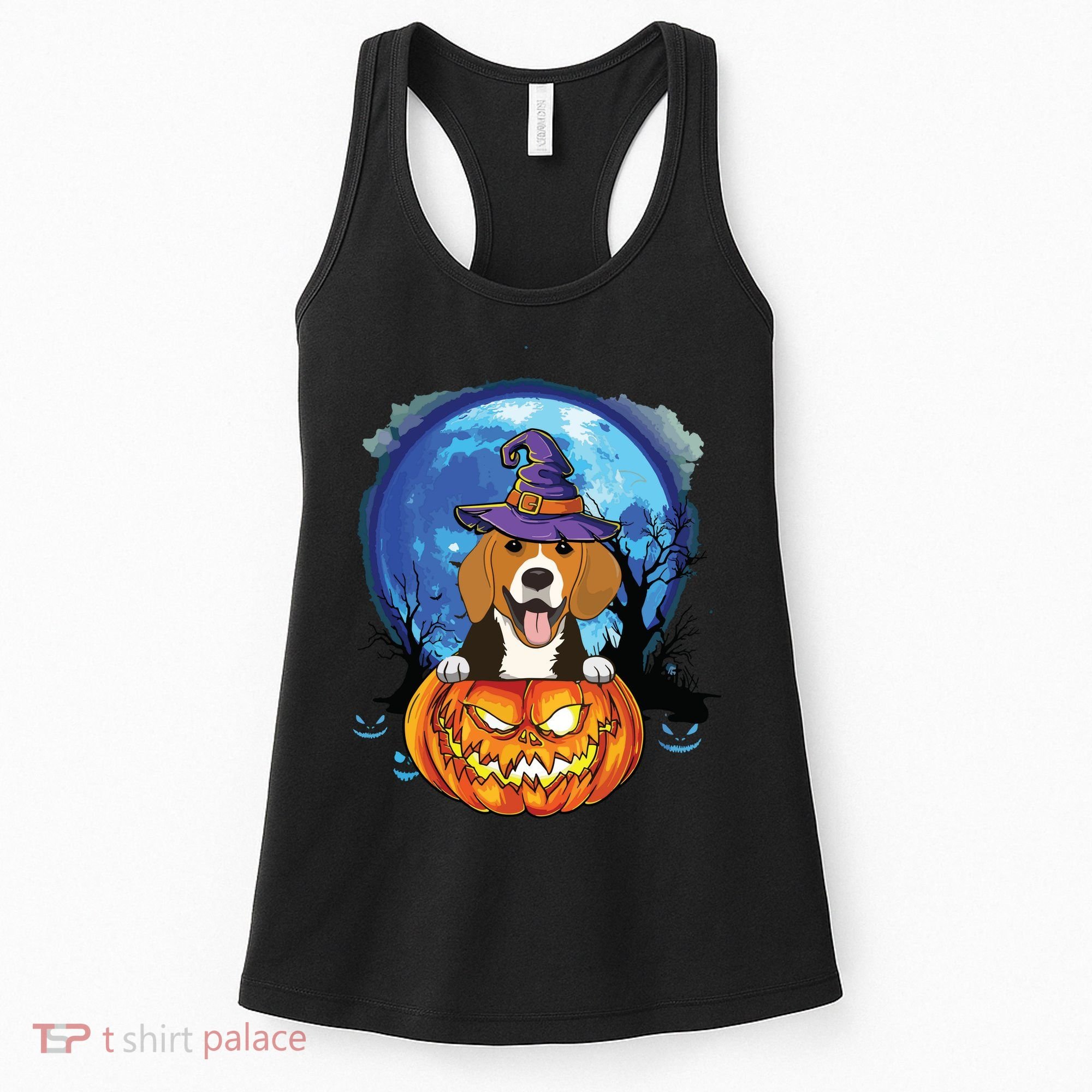 Beagle Witch Hat Pumpkin Scary Halloween Dog Lovers Women's Tank Top