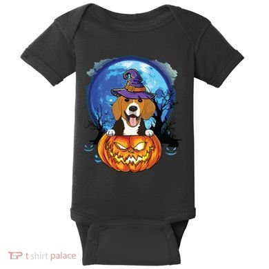 Beagle Witch Hat Pumpkin Scary Halloween Dog Lovers Baby Bodysuit