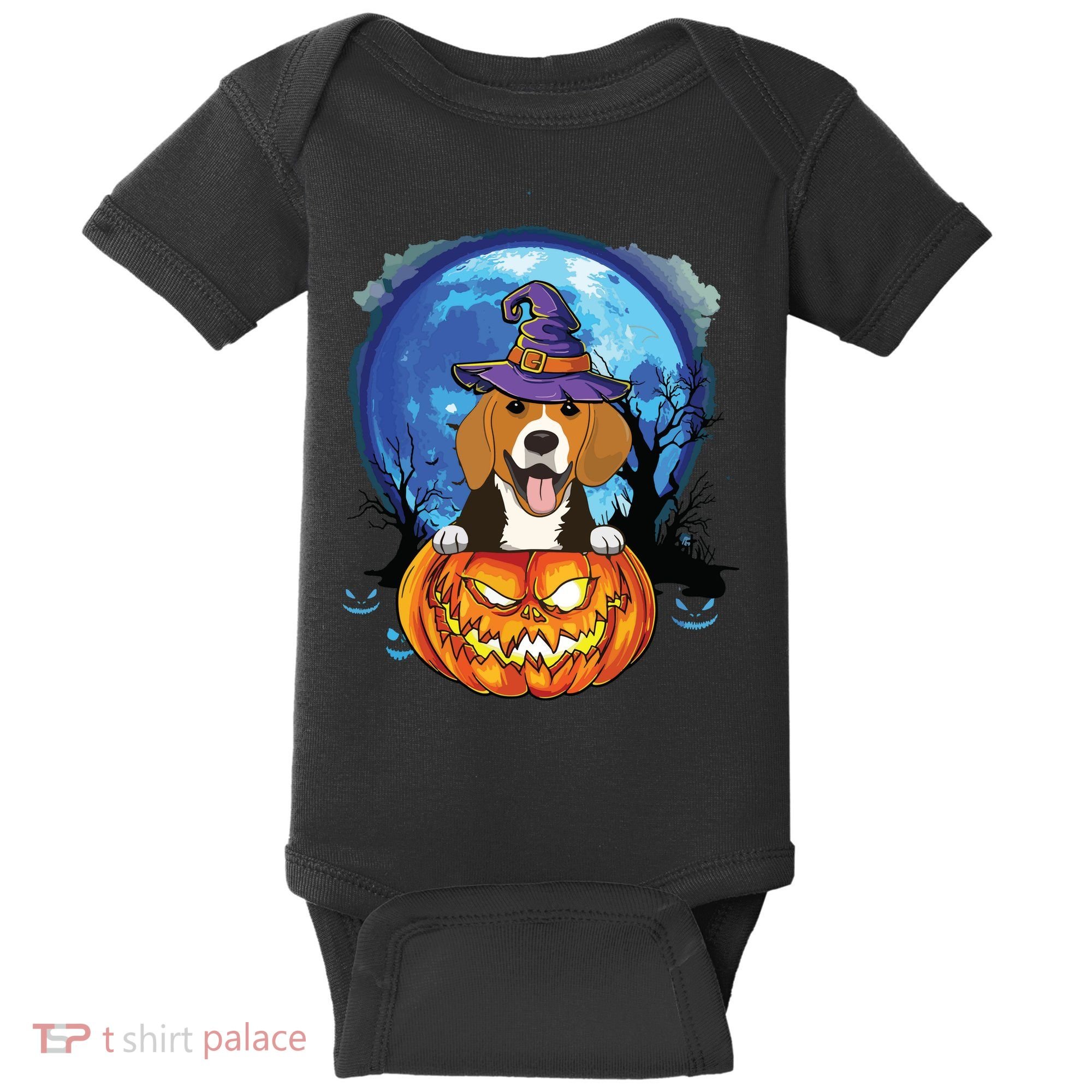 Beagle Witch Hat Pumpkin Scary Halloween Dog Lovers Baby Bodysuit