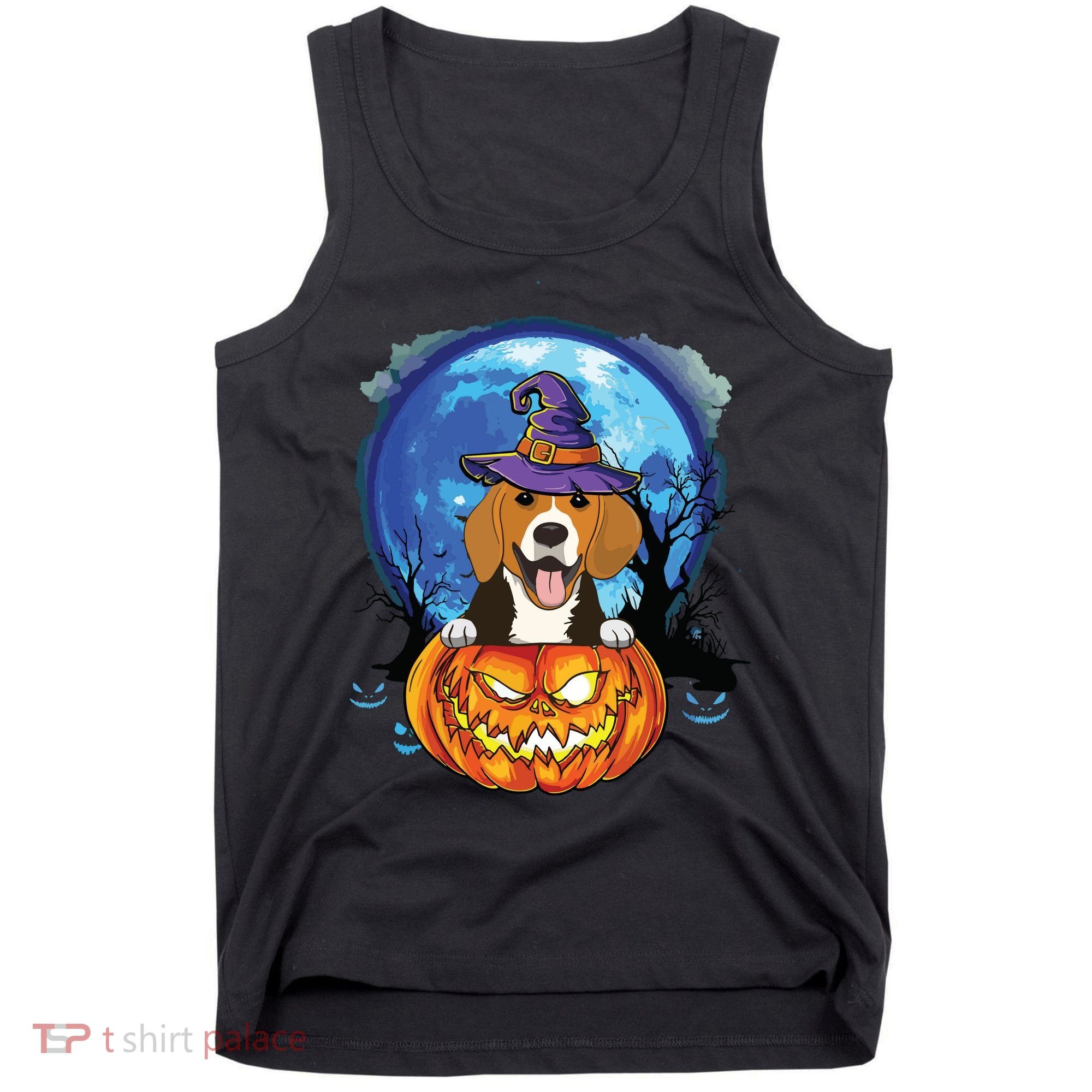 Beagle Witch Hat Pumpkin Scary Halloween Dog Lovers Tank Top