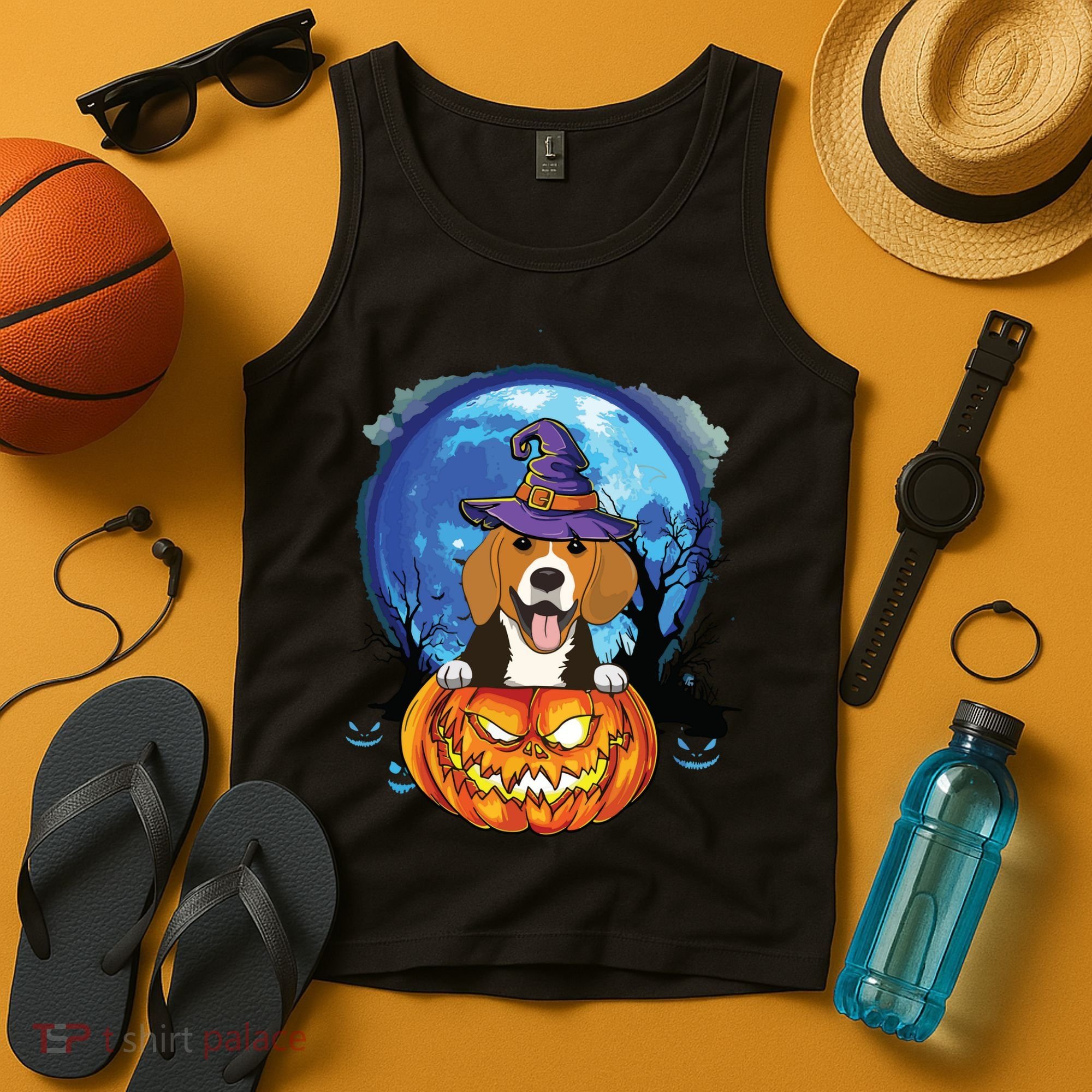 Beagle Witch Hat Pumpkin Scary Halloween Dog Lovers Tank Top