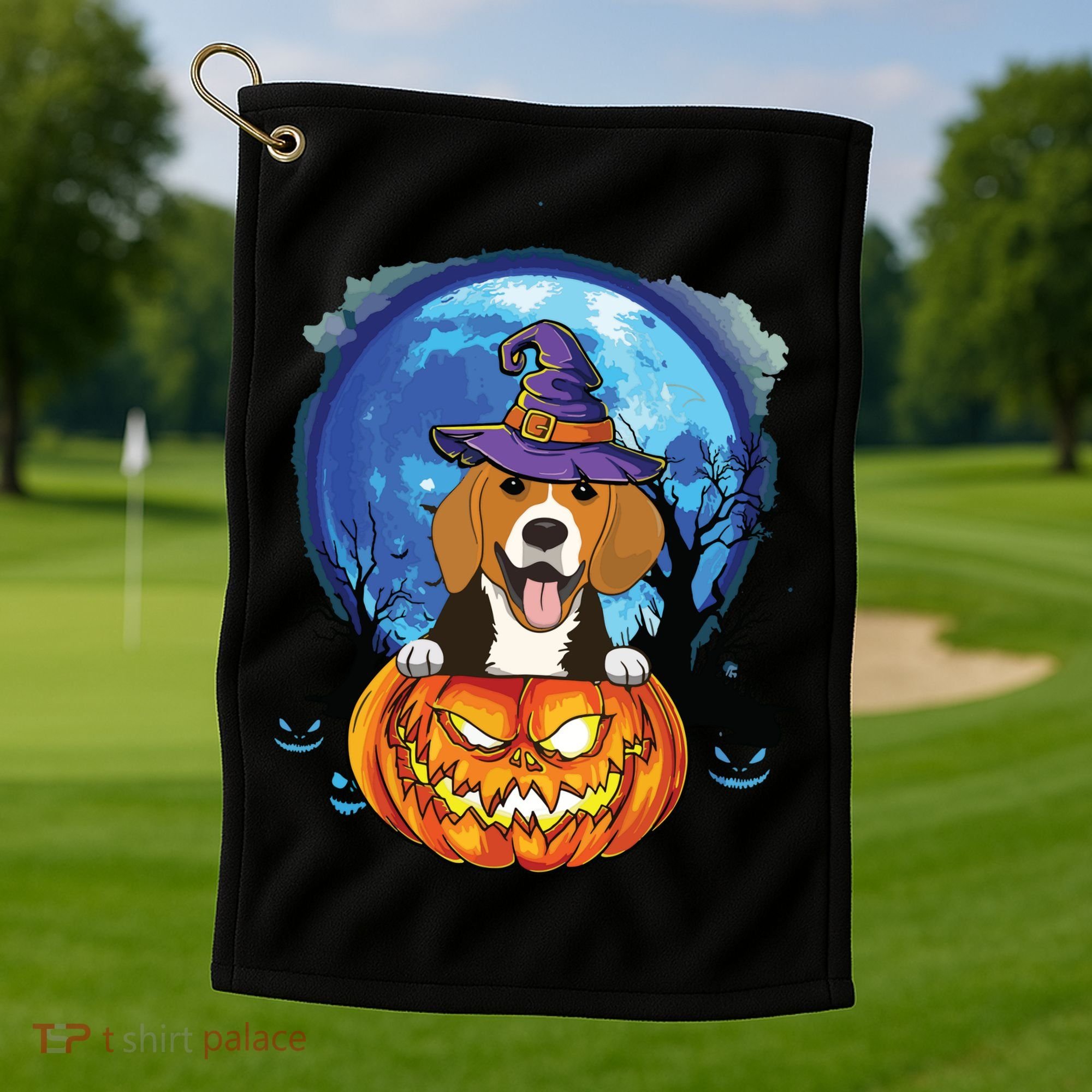 Beagle Witch Hat Pumpkin Scary Halloween Dog Lovers Golf Towel