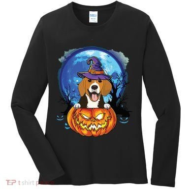 Beagle Witch Hat Pumpkin Scary Halloween Dog Lovers Women's Long Sleeve Shirt