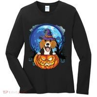 Beagle Witch Hat Pumpkin Scary Halloween Dog Lovers Women's Long Sleeve Shirt thumb 0