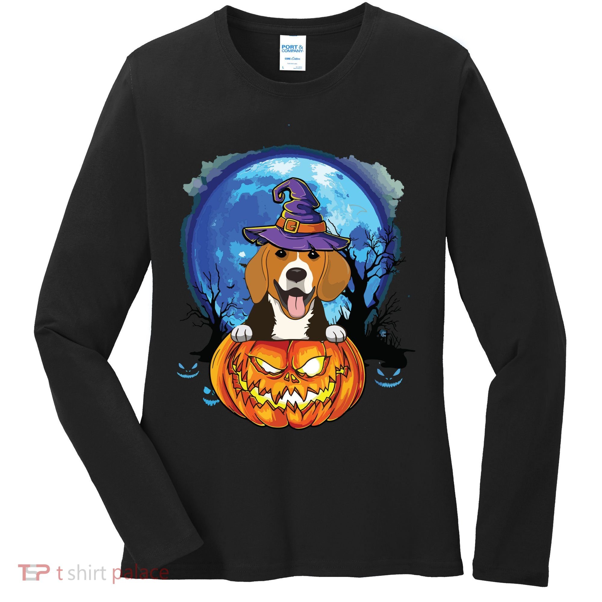 Beagle Witch Hat Pumpkin Scary Halloween Dog Lovers Women's Long Sleeve Shirt