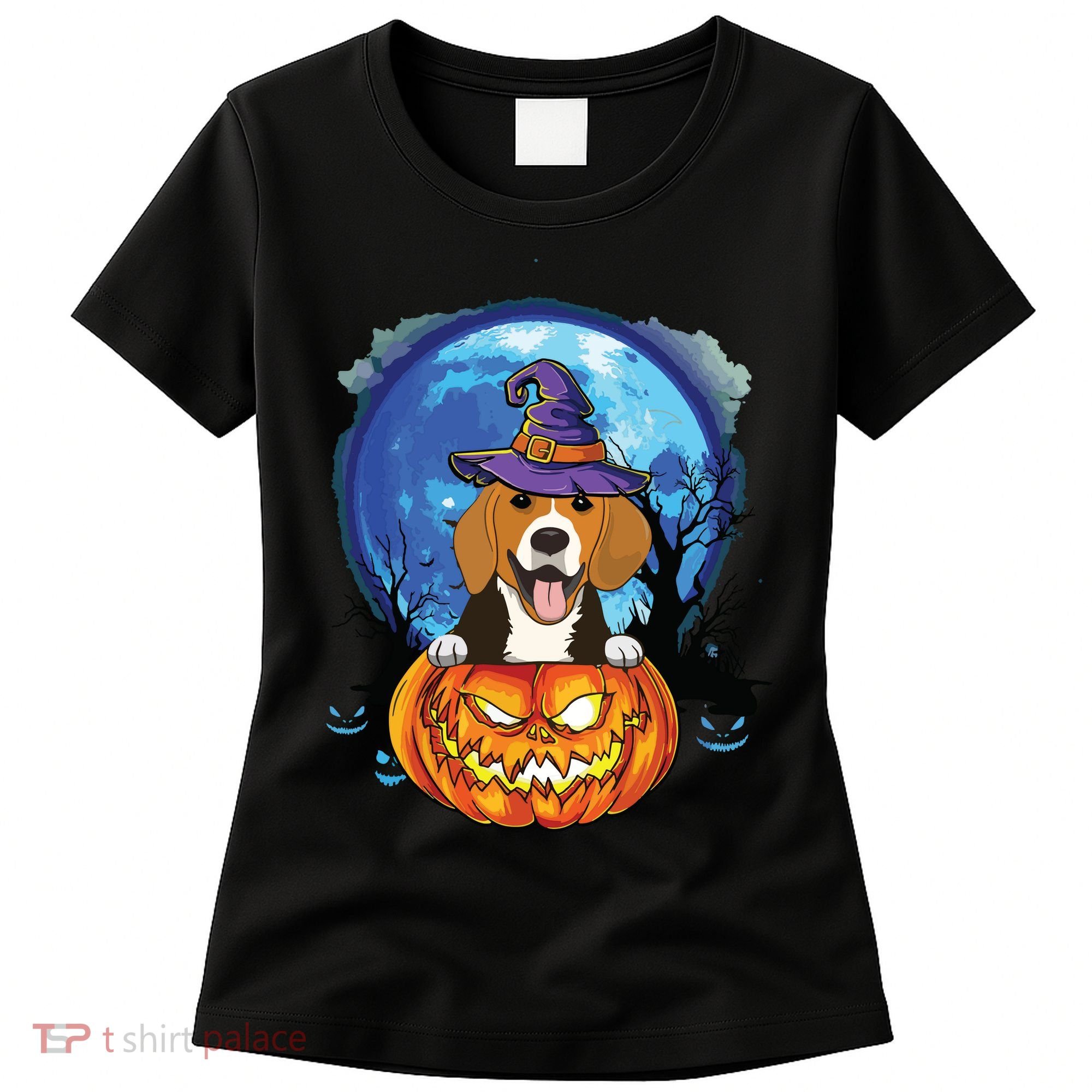 Beagle Witch Hat Pumpkin Scary Halloween Dog Lovers Women's T-Shirt