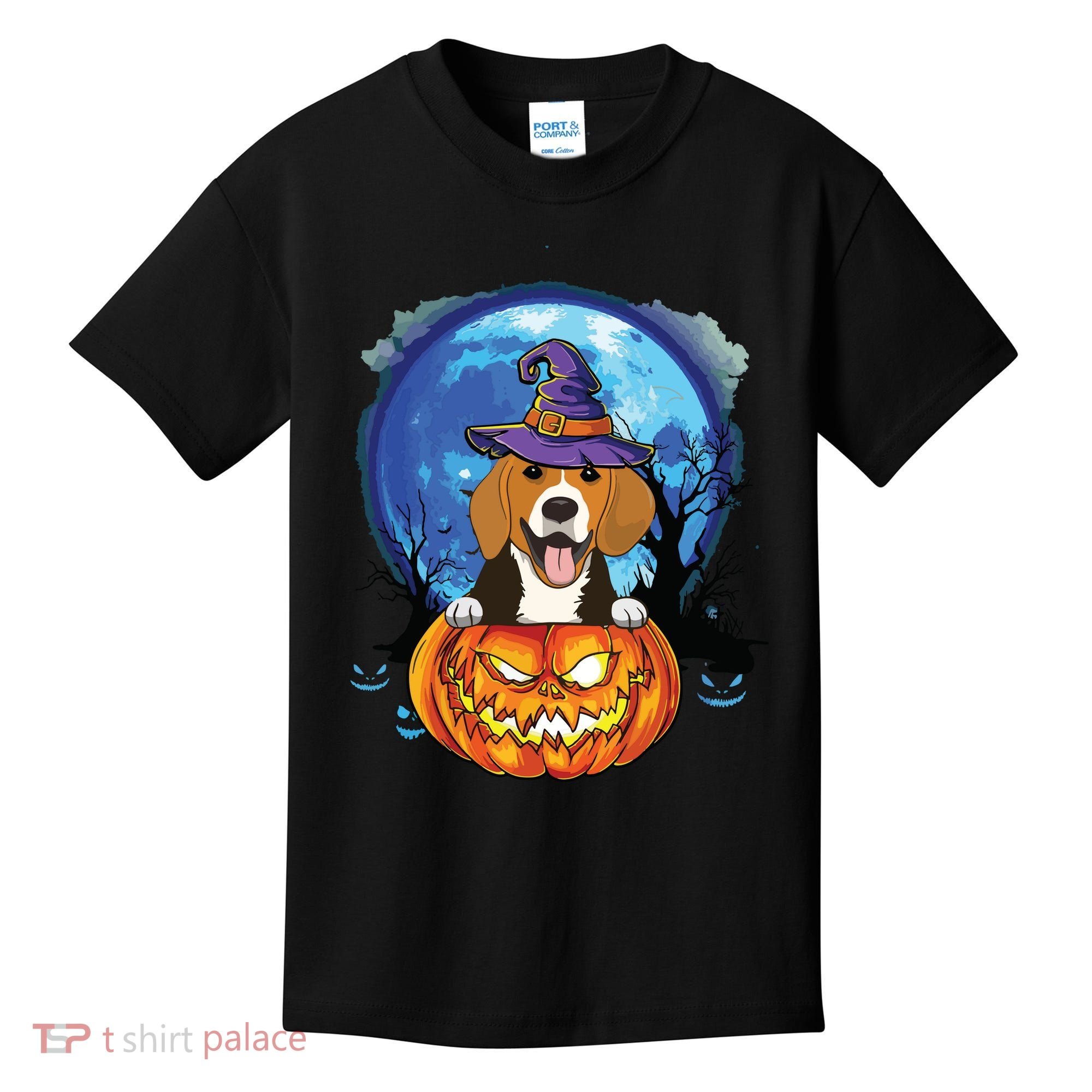 Beagle Witch Hat Pumpkin Scary Halloween Dog Lovers Kids T-Shirt