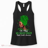 Black Women In May We Wear Green Mental Health Awareness Women's Tank Top thumb 0