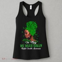 Black Women In May We Wear Green Mental Health Awareness Women's Tank Top thumb 3