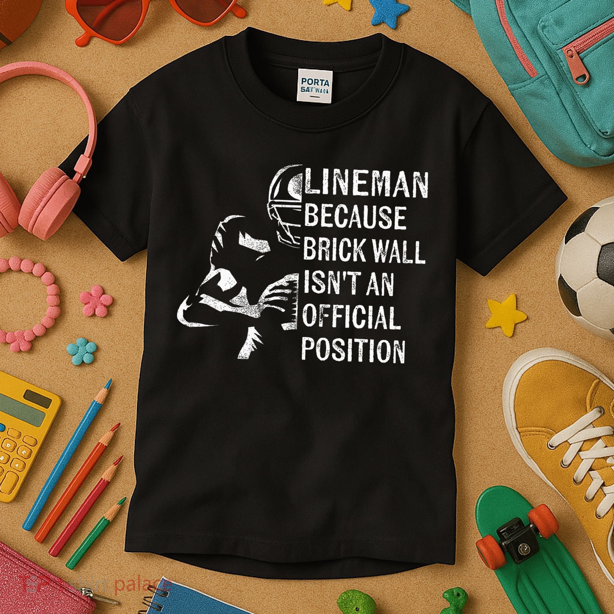 Brick Wall Isnt An Position Football Lineman Gifts Kids T-Shirt