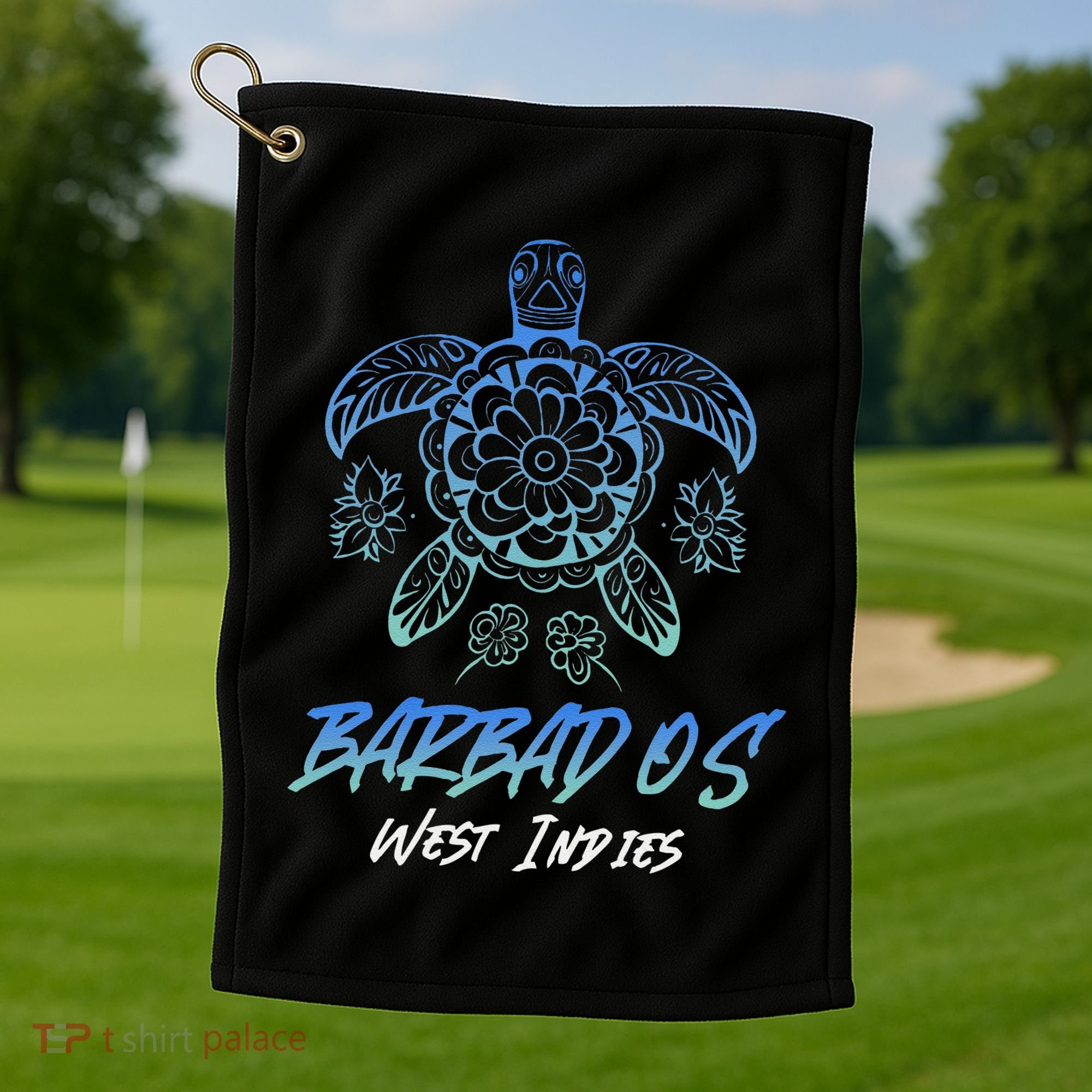 Barbados West Indies Beach Vacation Sea Turtle Tribal Golf Towel