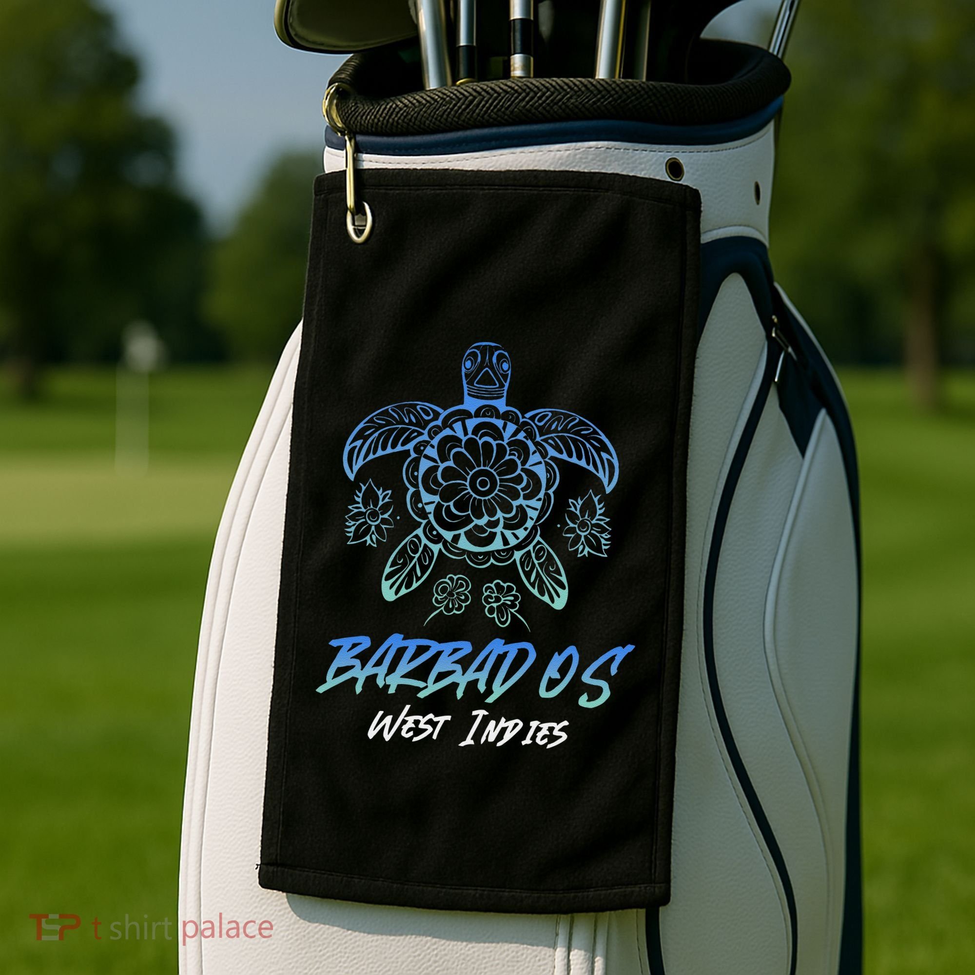Barbados West Indies Beach Vacation Sea Turtle Tribal Golf Towel