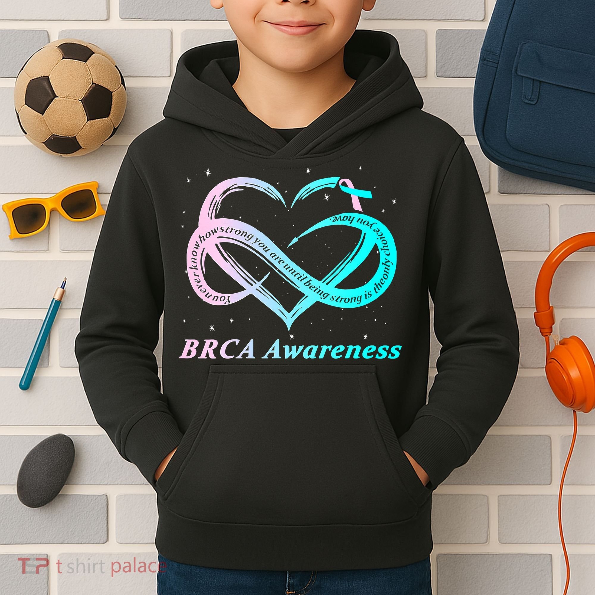 BRCA Warrior I'm Fine Breast Cancer Awareness Kids Hoodie
