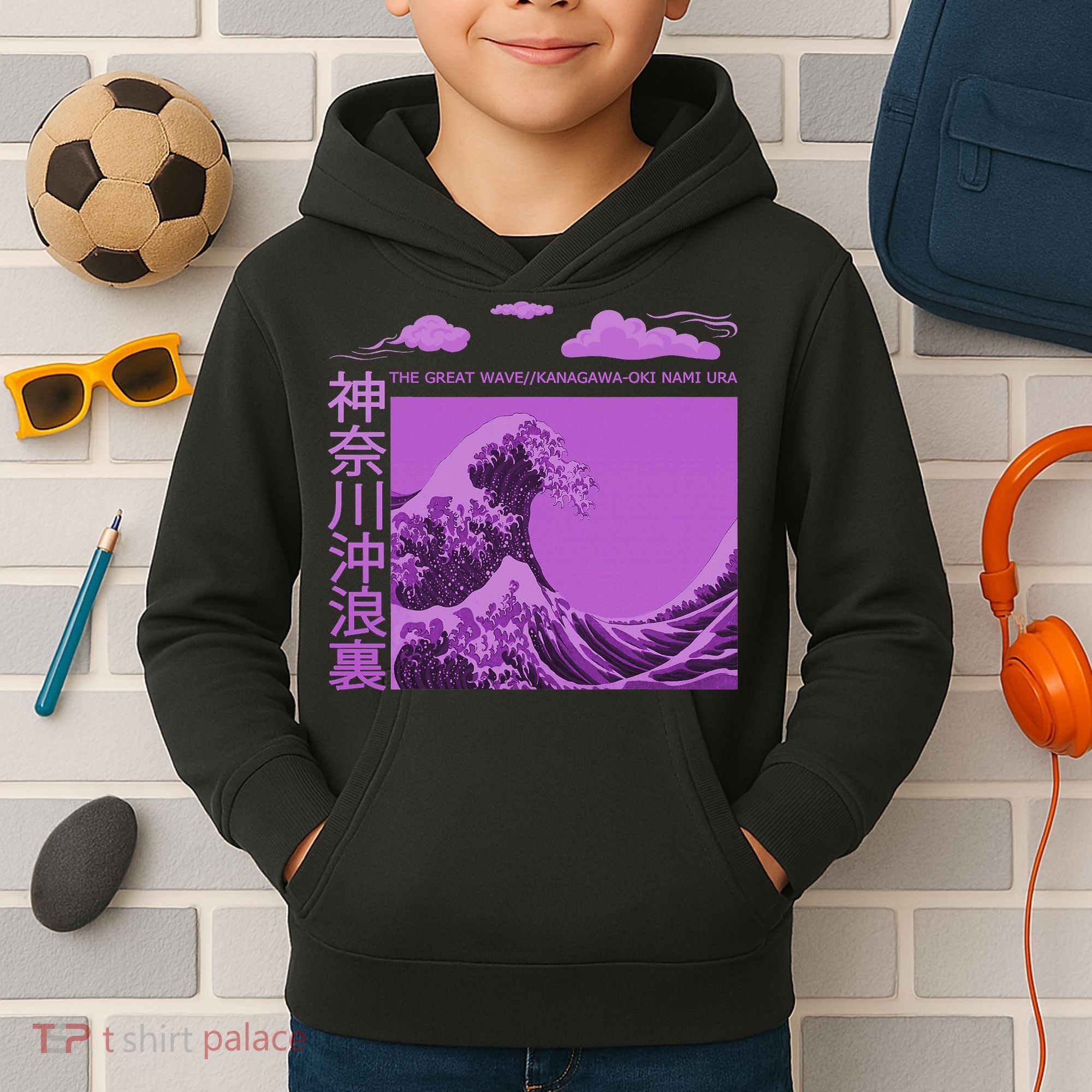 Big Wavy Japanese Purple  Kids Hoodie
