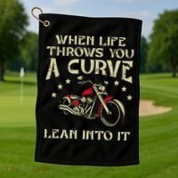 Biker When Life Throws You A Curve Motorcycle Golf Towel thumb 1