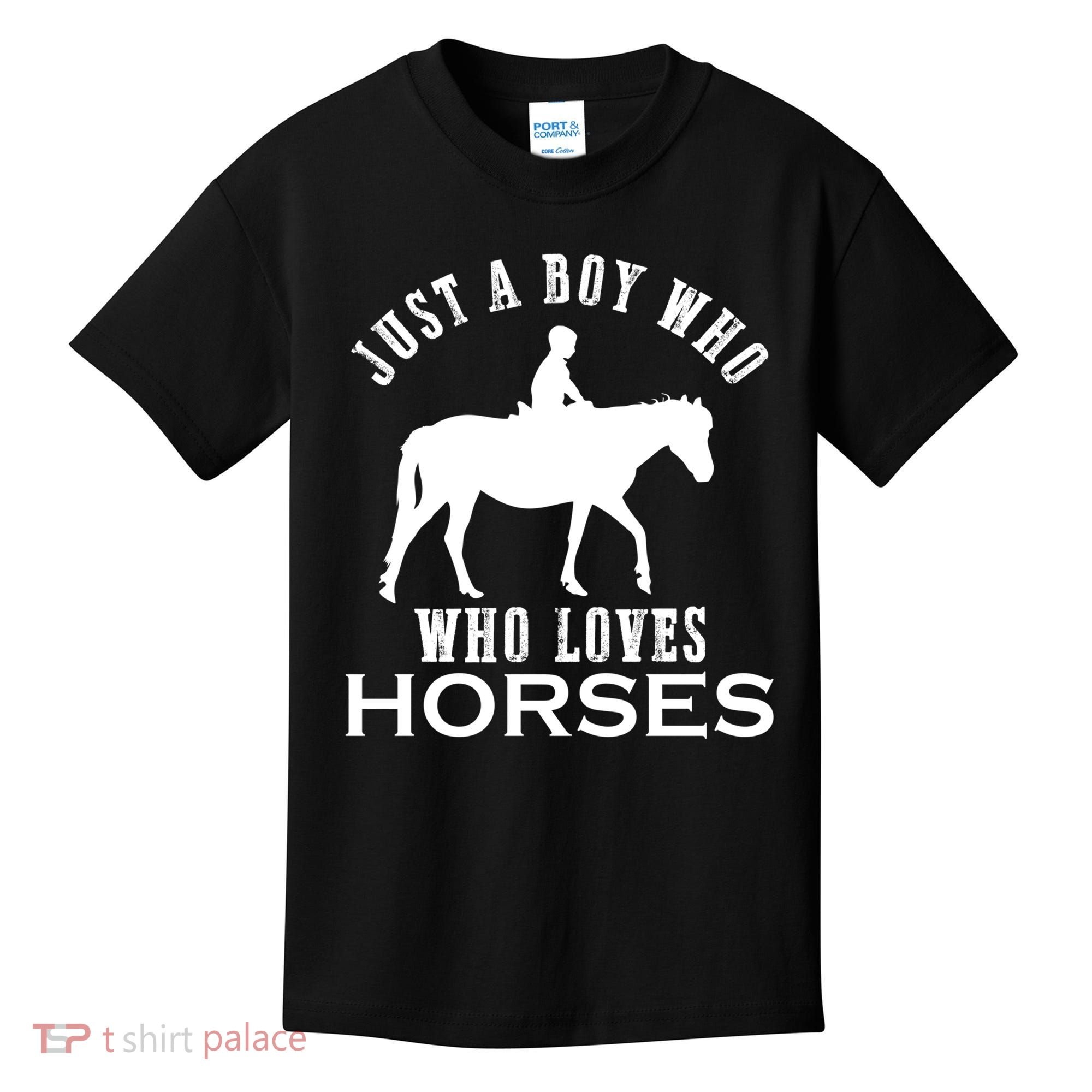 Boy Who Loves Horses Equestrian Horse Riding Gift For Boys Gift Kids T-Shirt