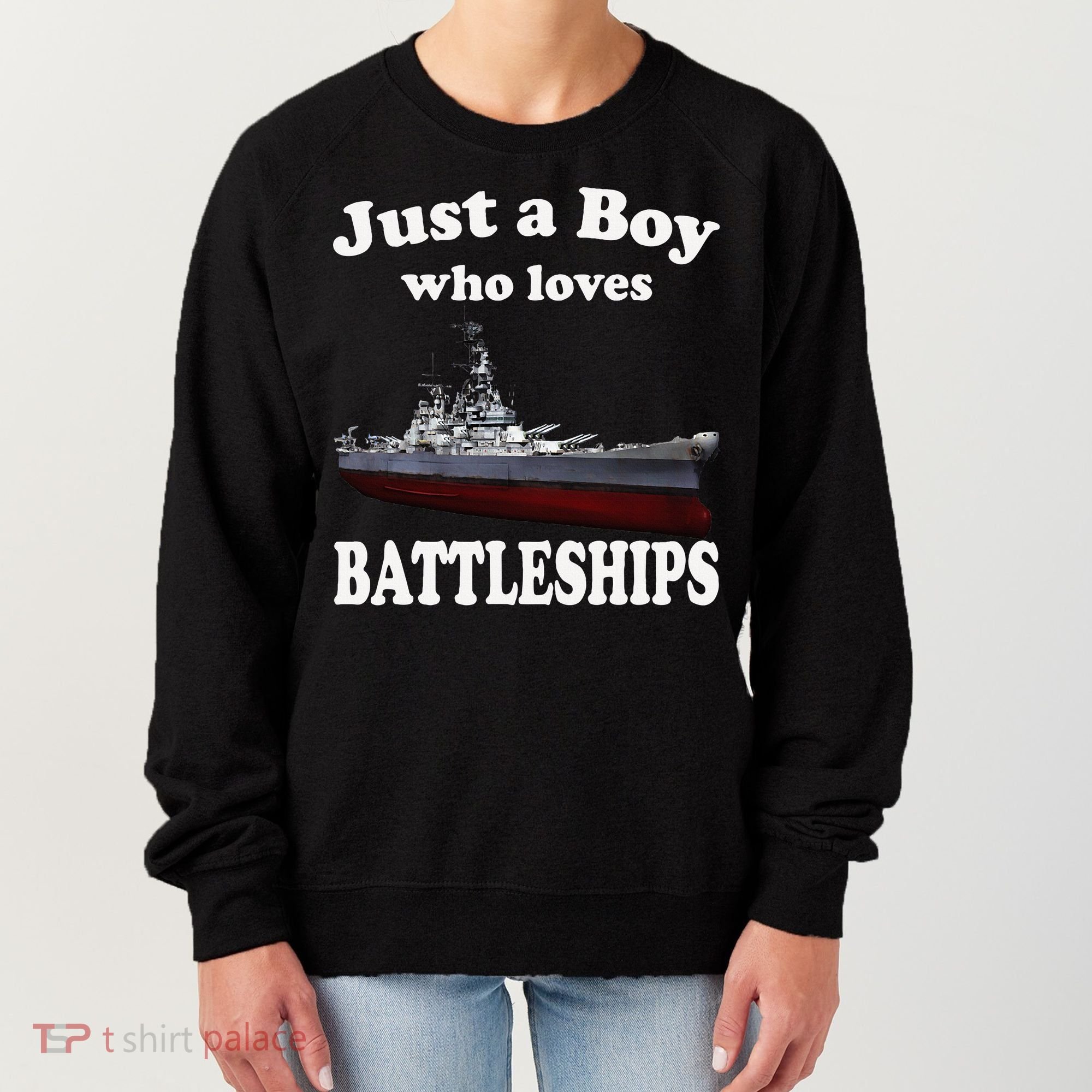 Boy Who Loves Battleship Uss New Jersey Bb62 Ww2 Warship Women's Sweatshirt