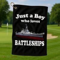 Boy Who Loves Battleship Uss New Jersey Bb62 Ww2 Warship Golf Towel thumb 1