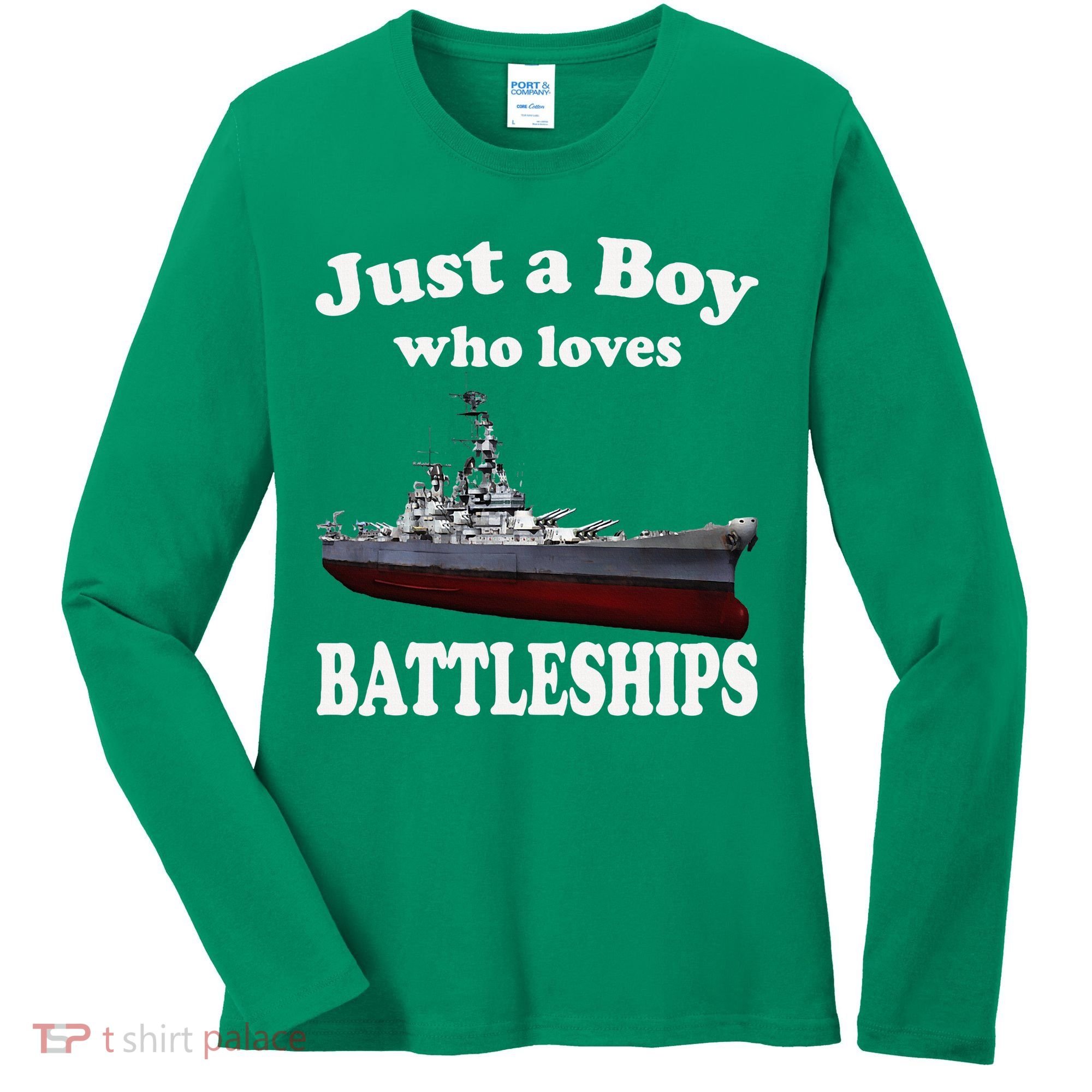 Boy Who Loves Battleship Uss New Jersey Bb62 Ww2 Warship Women's Long Sleeve Shirt
