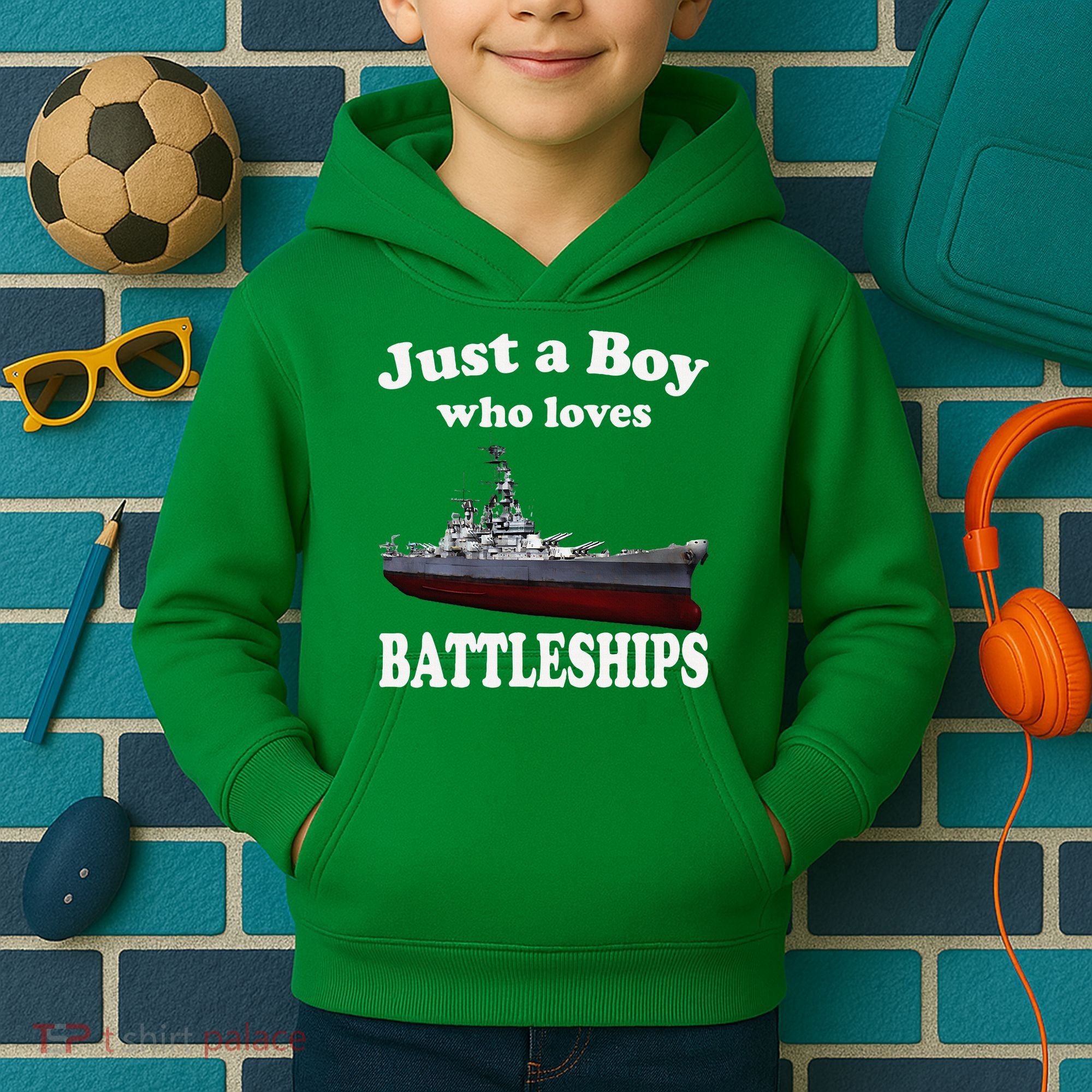 Boy Who Loves Battleship Uss New Jersey Bb62 Ww2 Warship Kids Hoodie