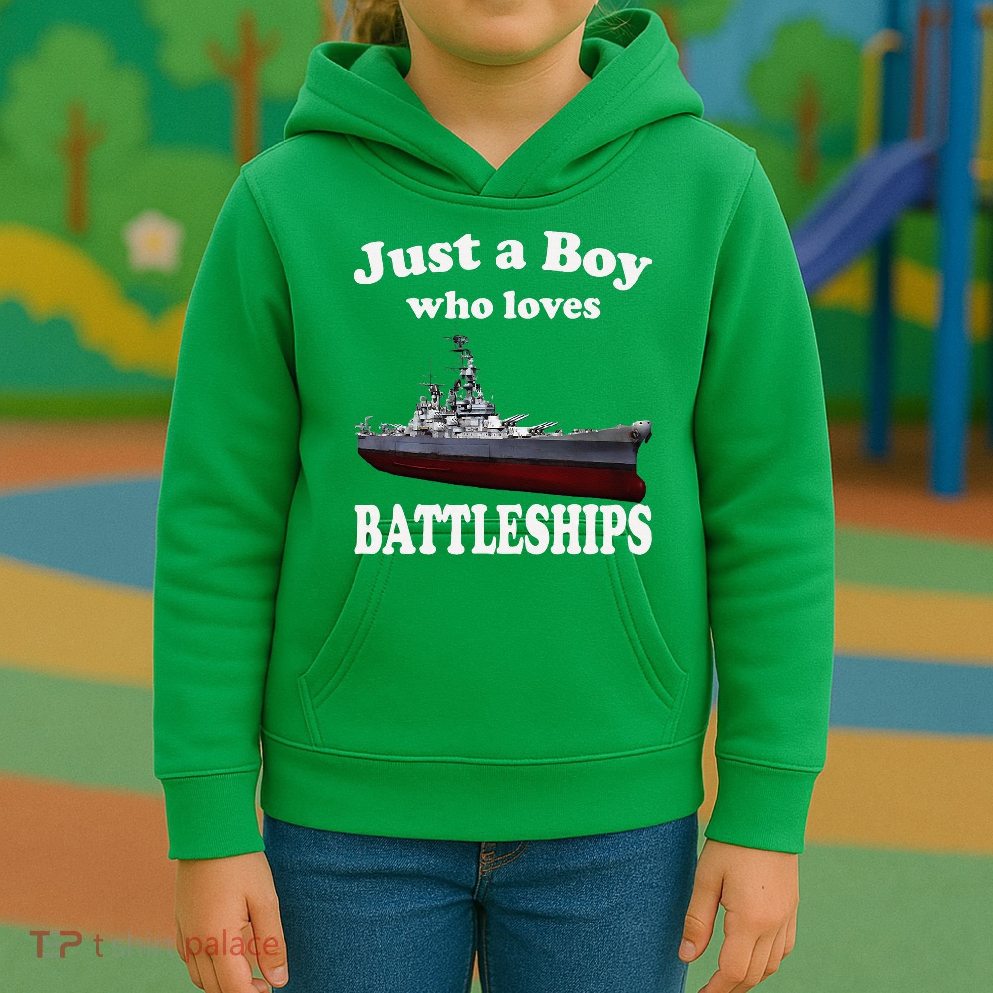 Boy Who Loves Battleship Uss New Jersey Bb62 Ww2 Warship Kids Hoodie