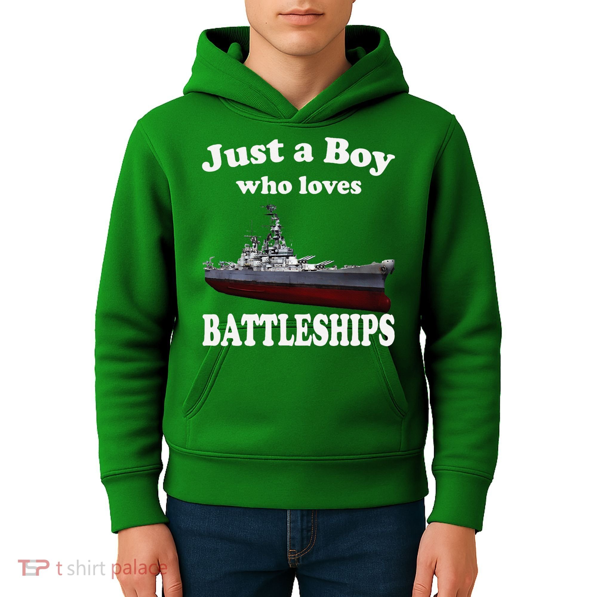 Boy Who Loves Battleship Uss New Jersey Bb62 Ww2 Warship Kids Hoodie