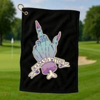 Badass Witch Middle Finger Golf Towel thumb 1