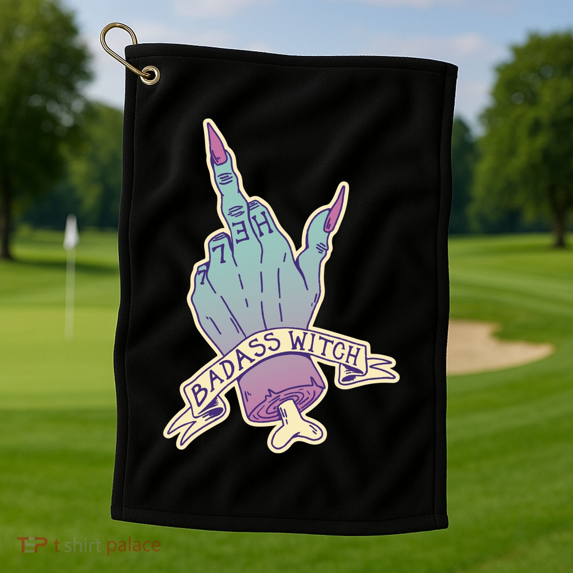Badass Witch Middle Finger Golf Towel