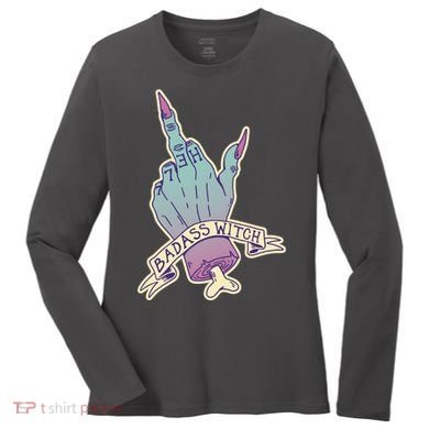 Badass Witch Middle Finger Women's Long Sleeve Shirt