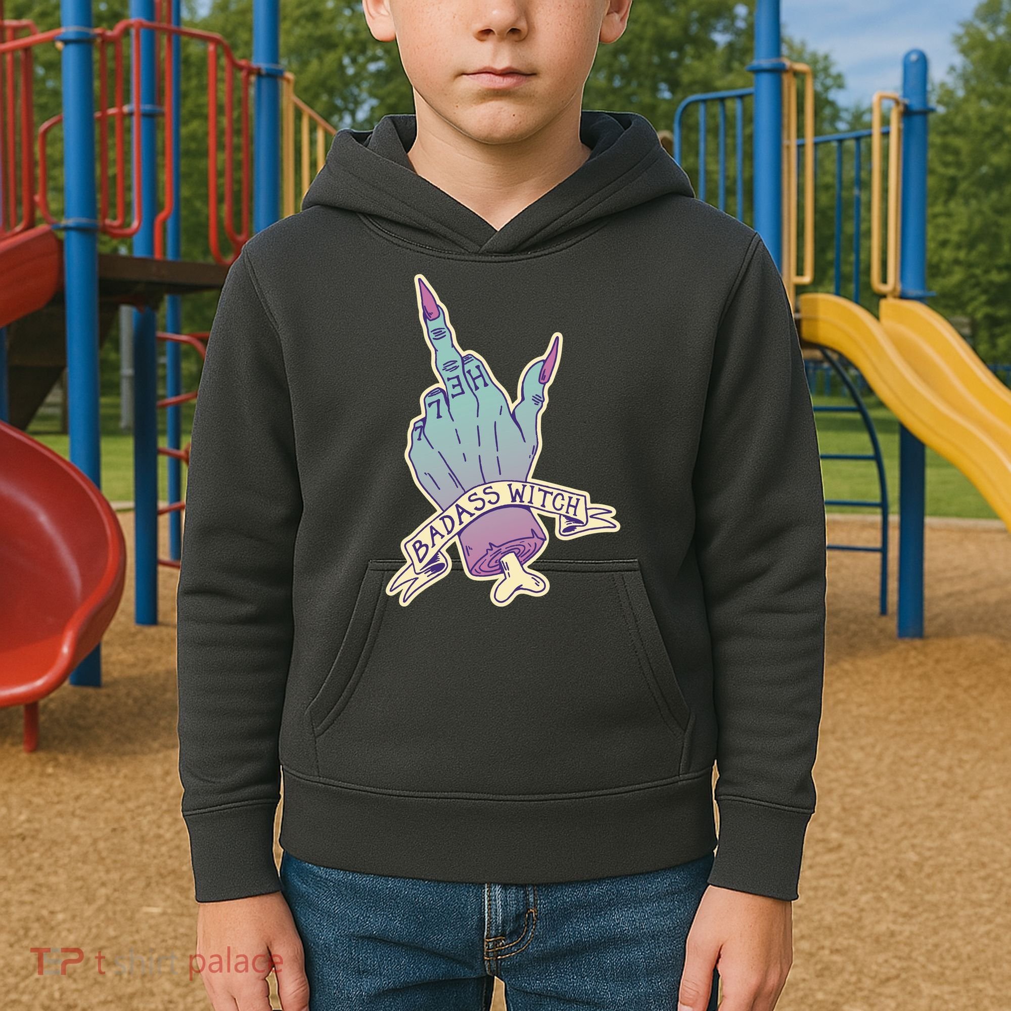 Badass Witch Middle Finger Kids Hoodie
