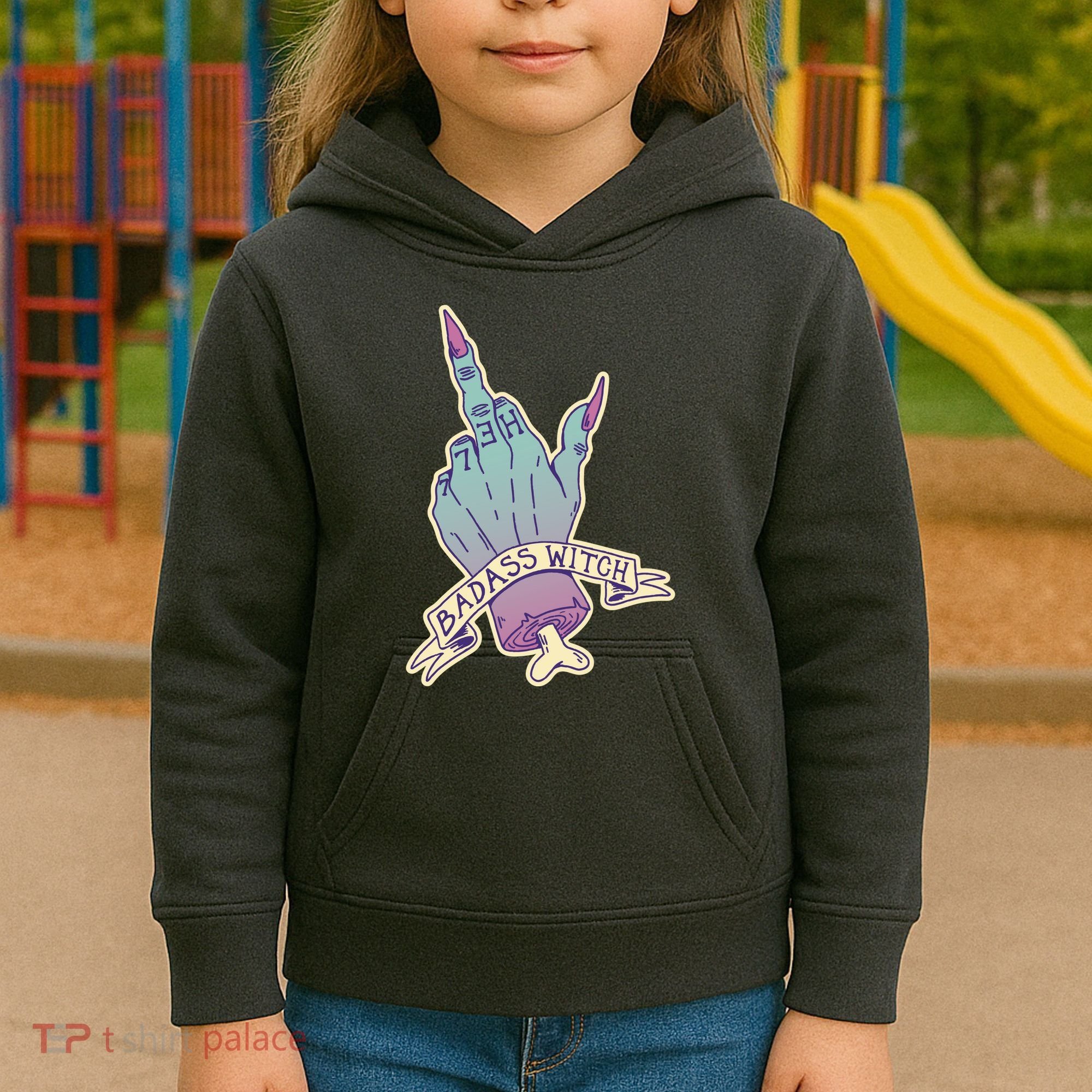 Badass Witch Middle Finger Kids Hoodie