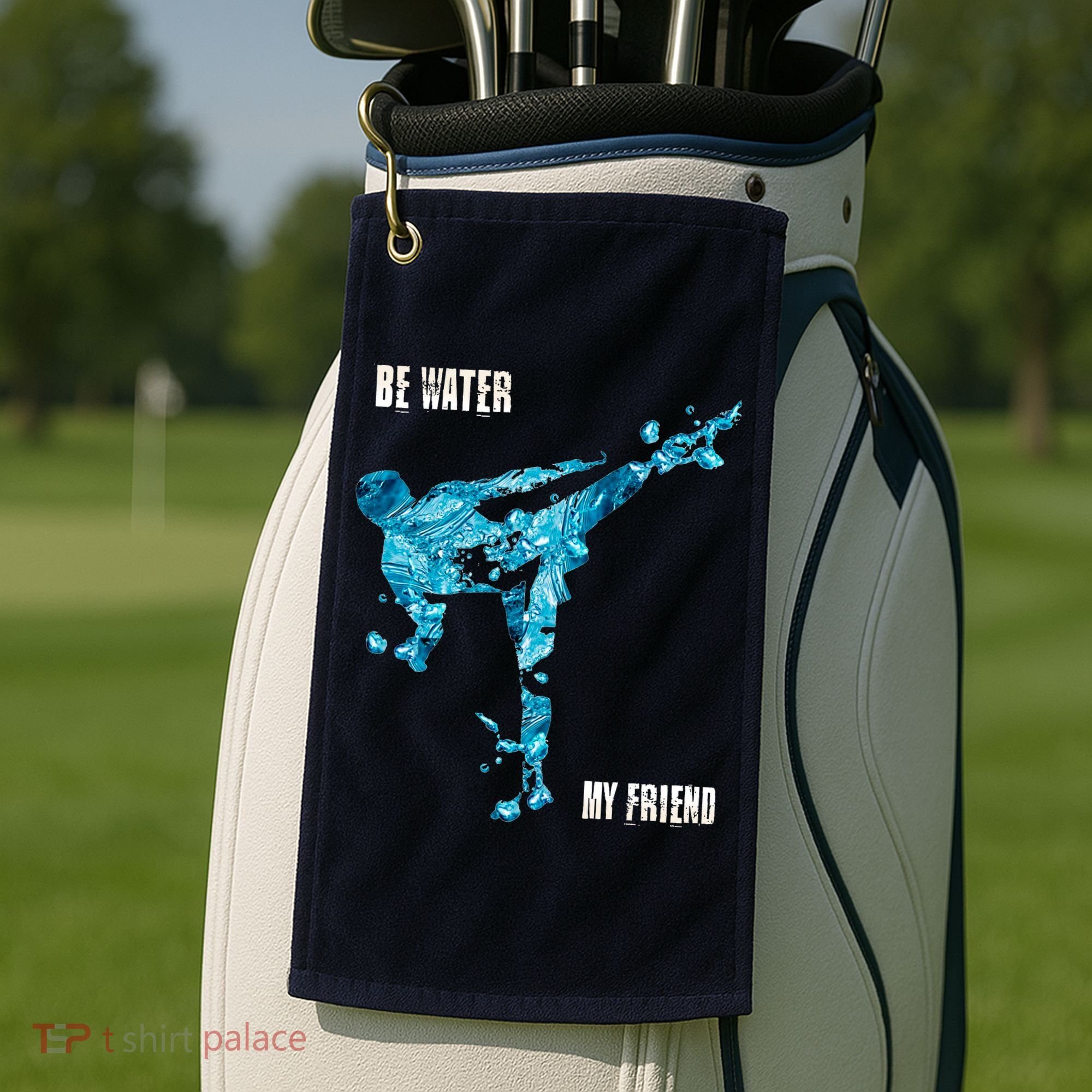 Be Water My Friend Ripple Quote Golf Towel